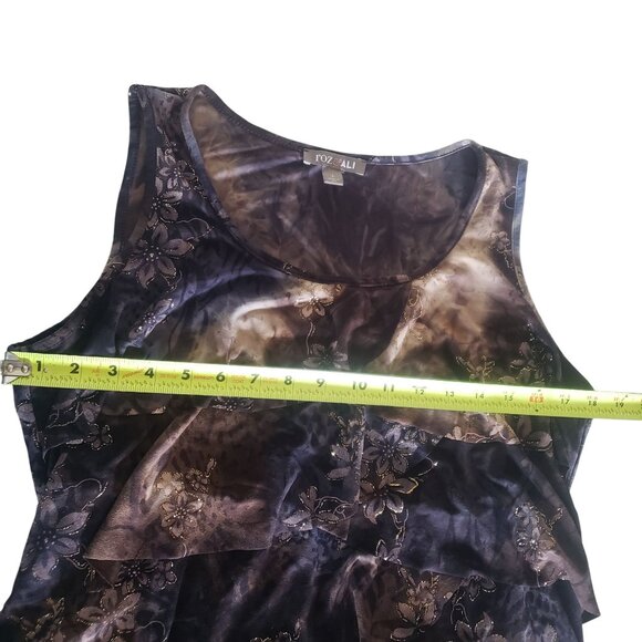 Roz & Ali Sleeveless Ruffle Sparkly Floral Blouse Size L Whimsigoth Dark‎ Earthy - Picture 7 of 8